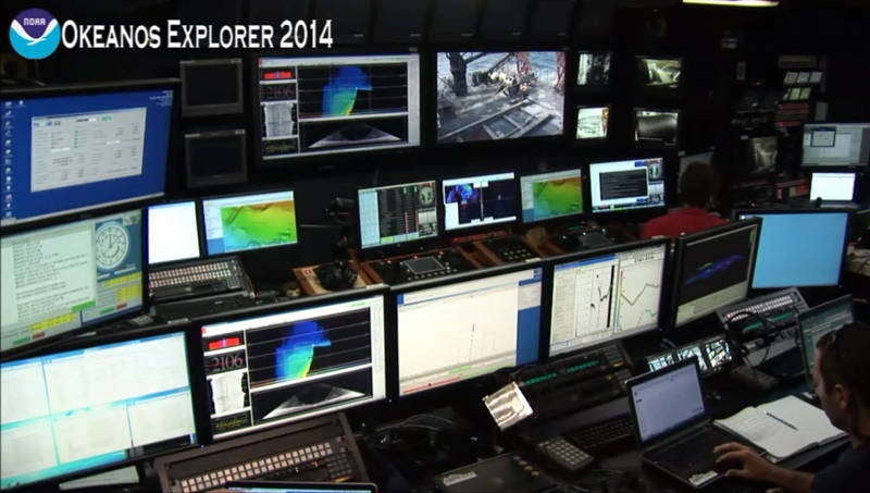 Usually hub of activity during an ROV dive, the control room is a bit different during mapping operations.