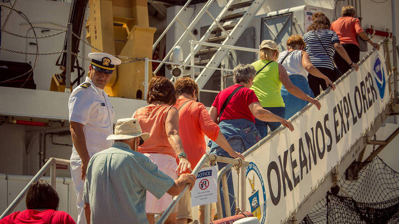 Over 2,100 people visited Okeanos Explorer during our time in Baltimore. Here a group walks up the gangway to begin their tour.
