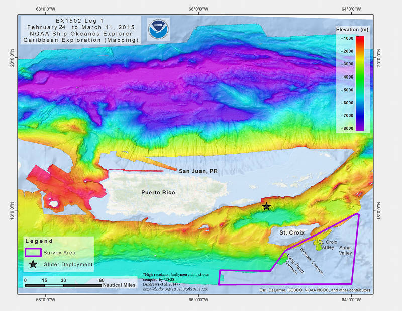 Map showing area of operations during the first leg of the Caribbean mapping expedition.