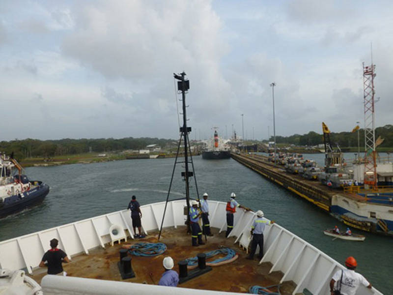 Okeanos Explorer enters the Panama Canal.