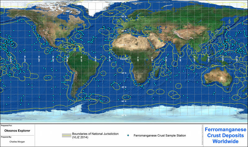 Figure 1. Known occurrences of marine ferromanganese deposits worldwide, obtained from the International Seabed Authority Central Data Repository.