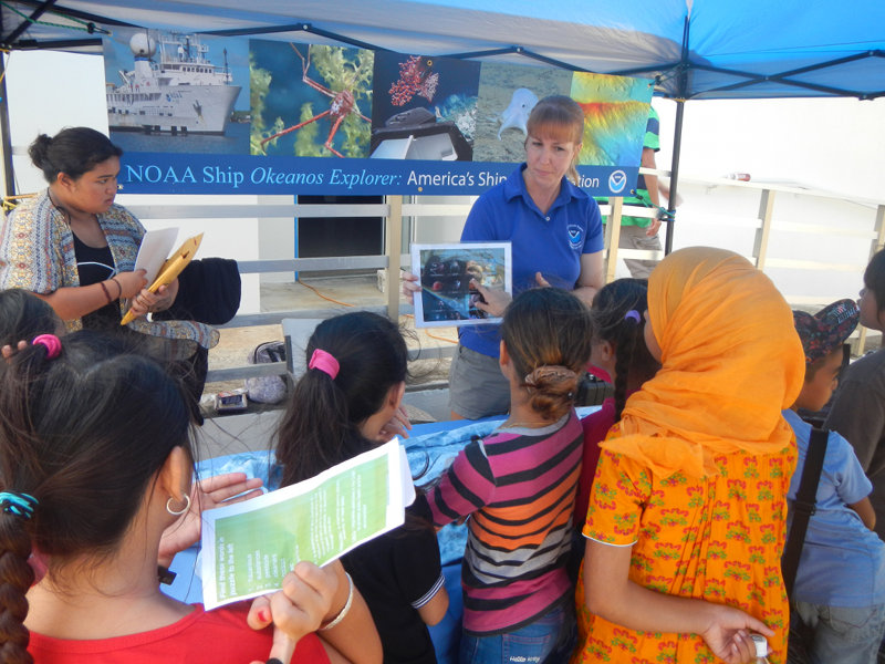 Students enjoyed seeing images of new species scientists have discovered on Okeanos expeditions.