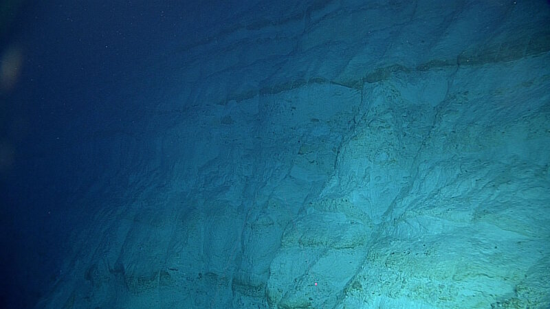 A look inside the seamount reveals layers of chalk characteristic of formations from shallow marine seas during the Cretaceous.