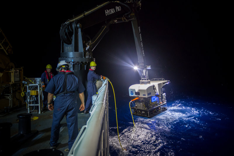 Remotely operated vehicle Deep Discoverer being recovered.