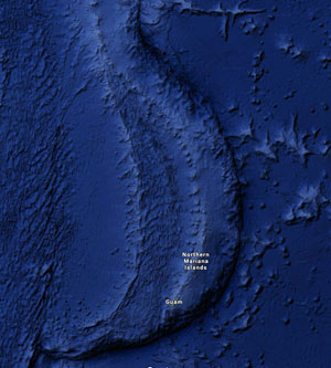 The Mariana Trench, satellite view from Google Maps.