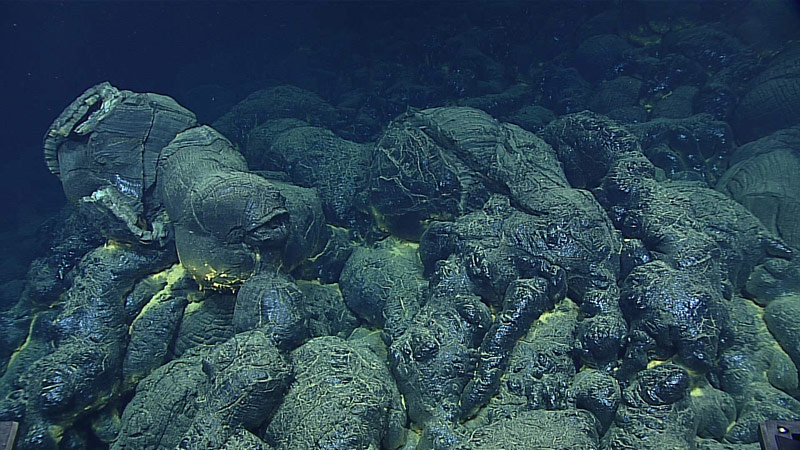 A pillow mound composed of glassy pillow lavas.