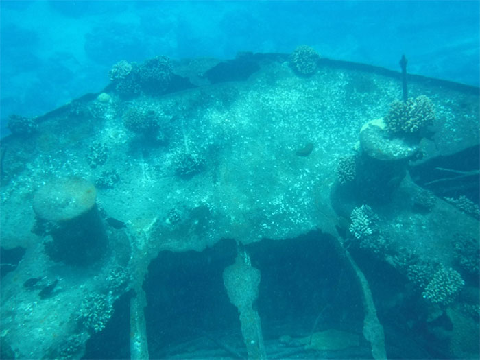 One of the Wake Island shipwrecks just outside the channel to the marina.