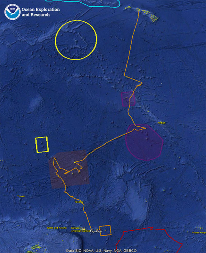 Map of Okeanos Explorer’s cruise track line for the expedition.