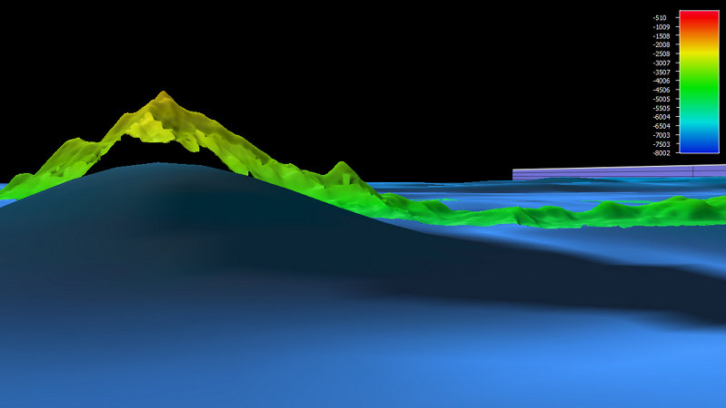 In the Jarvis Unit of PRIMNM, multibeam data revealed an approximate 1,700 meter seamount height difference when compared to previous satellite altimetry. 