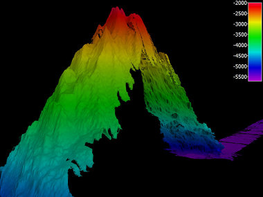 Seamount we mapped on the return voyage to Honolulu. This Mountain in the Deep rose approximately 3,000 meters (9,840 feet) from the sea floor - a fitting end to this spectacular journey!