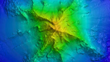 This cusk eel was found at approximately 2175 meters (7135 ft)on Dive 03 at a site we called “A previously unmapped seamount we are calling “Kahalewai”. This seamount has four ridges that radiate outward from the center. A previously unmapped seamount we are calling “Kahalewai”. This seamount has four ridges that radiate outward from the center.