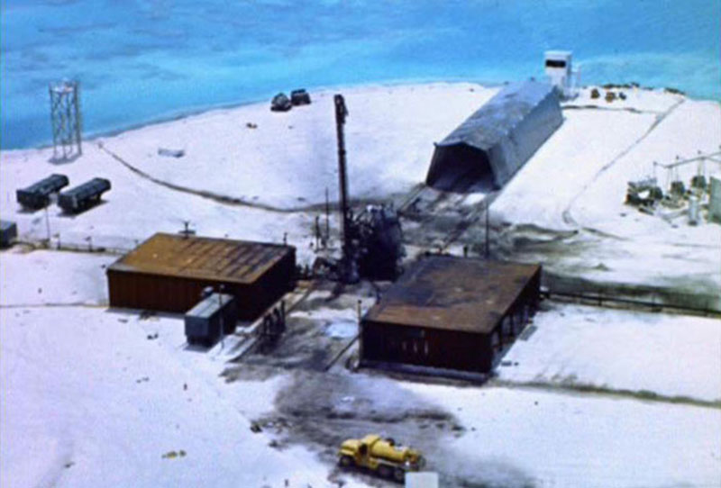Johnston Island Launch Emplacement One (LE1) after a Thor missile launch failure and explosion contaminated the island with Plutonium during the Operation Bluegill Prime nuclear test, July, 1962.