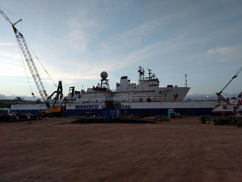 NOAA Ship Okeanos Explorer in dry dock at Barbers Point on the Island of O‘ahu in Hawaii.