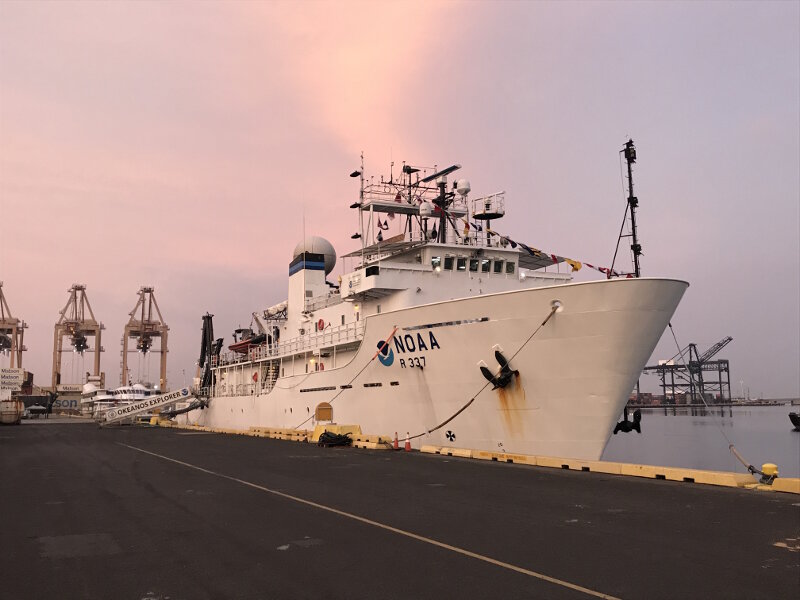 NOAA Ship Okeanos Explorer docked at University of Hawaii Marine Center – Pier 35.
