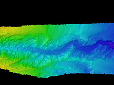 Plan (overhead) view of Hudson Canyon, a shelf-indenting submarine canyon on the U.S. Atlantic Margin offshore New York.