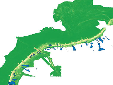Submarine landslide locations in Northeastern U.S. Atlantic waters displayed over a map of seafloor slope.