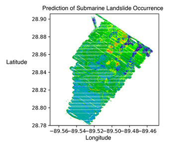 Predictive model of submarine landslides on the Mississippi River Delta Front, Gulf of Mexico.
