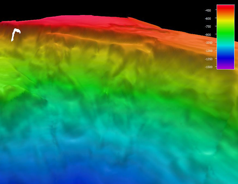 Mapa que muestra el recorrido del ROV por el fondo marino durante el buceo 4 de la expedición Océano Profundo 2018. La escala muestra la profundidad en metros.