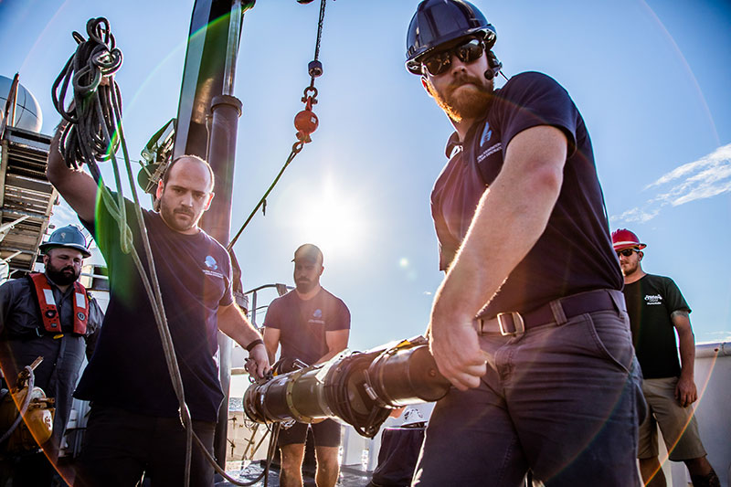 Preparing to deploy the USBL transponder.