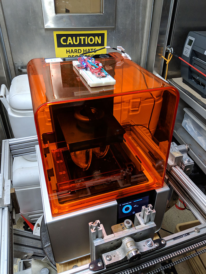 2:17 in the morning, waiting for the last minute of the print so the next one can begin. This is the two halves of the pressure housing that was tested at depth earlier today.