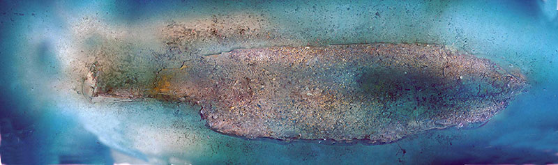 A low-resolution photomosiac of the wreck site, produced by Bureau of Ocean Energy Management Marine Archaeologist Scott Sorset using video imagery collected during the dive. A higher-resolution version will be developed eventually, providing another tool for studying this shipwreck.