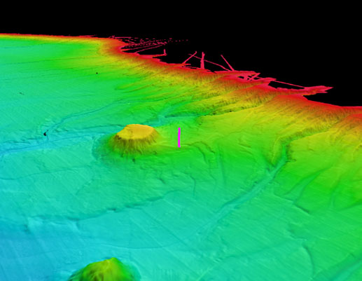 Map showing the dive track of Dive 10 of the Deep Connections 2019 expedition. Scale is water depth in meters.
