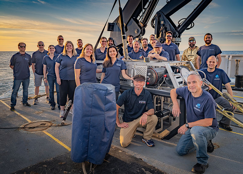 The mission team onboard NOAA Ship Okeanos Explorer for the Deep Connections 2019: Exploring Atlantic Canyons and Seamounts of the United States and Canada expedition.