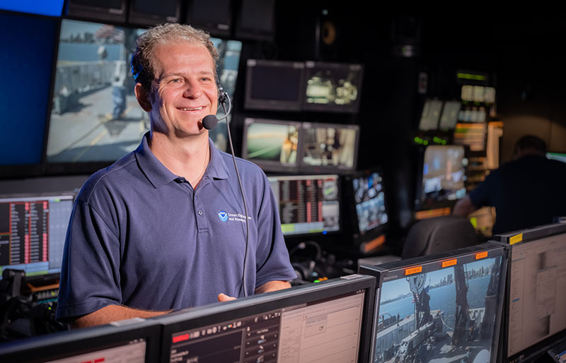 Expedition Coordinator Daniel Wagner during a live interaction with the Mystic Aquarium on September 7, 2019.