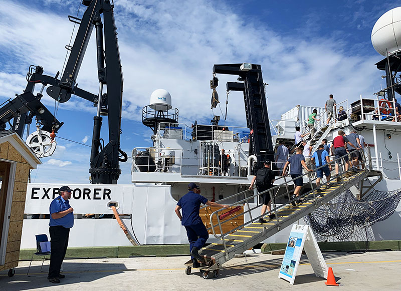 Visitors board NOAA Ship Okeanos Explorer during the ship tours held in Dartmouth, Nova Scotia on August 23, 2019.