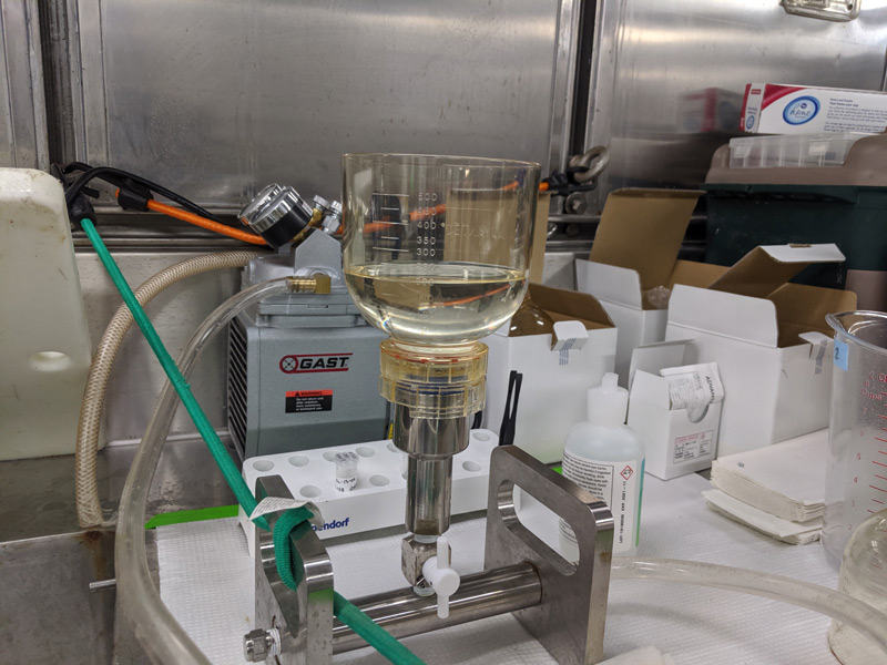 Water filtering setup aboard NOAA Ship Reuben Lasker