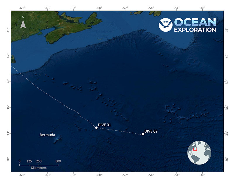 Location of Dive 02 of the 2021 North Atlantic Stepping Stones expedition on July 5, 2021. 