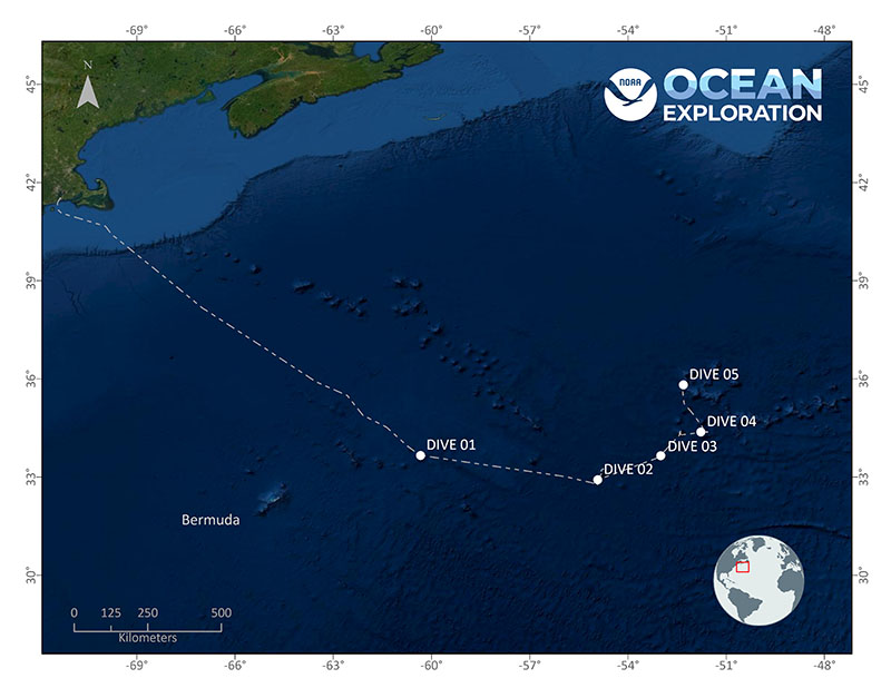 Location of Dive 05 of the 2021 North Atlantic Stepping Stones expedition on July 8, 2021.