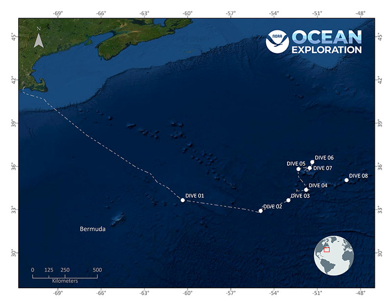 Location of Dive 08 of the 2021 North Atlantic Stepping Stones expedition on July 11, 2021.