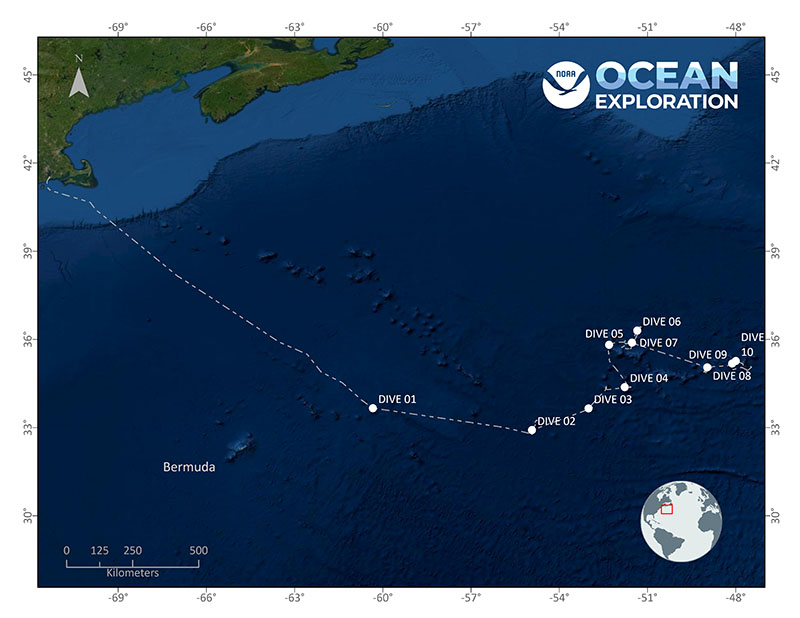 Location of Dive 10 of the 2021 North Atlantic Stepping Stones expedition on July 13, 2021.