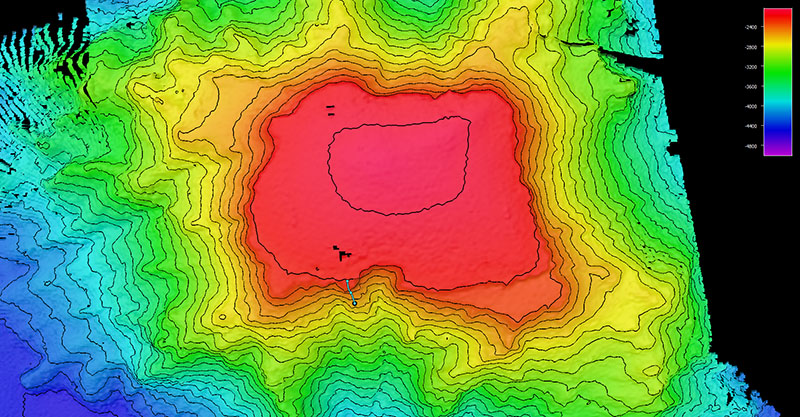 Image showing the dive track of Dive 13 of the 2021 North Atlantic Stepping Stones expedition. Scale is water depth in meters.
