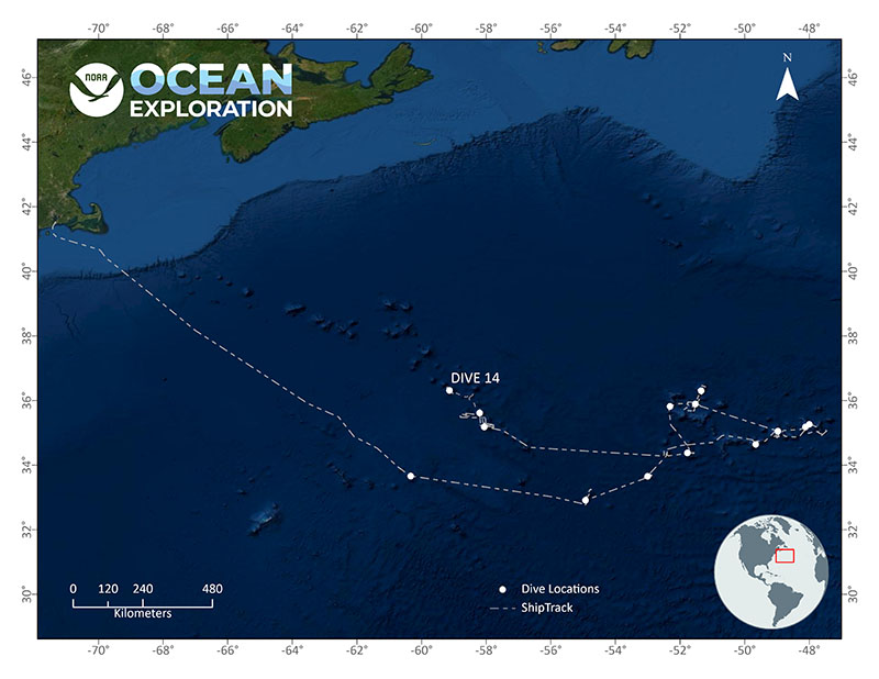 Location of Dive 14 of the 2021 North Atlantic Stepping Stones expedition on July 19, 2021.
