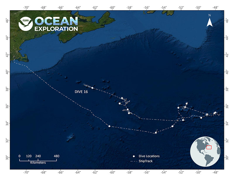 Location of Dive 16 of the 2021 North Atlantic Stepping Stones expedition on July 23, 2021.