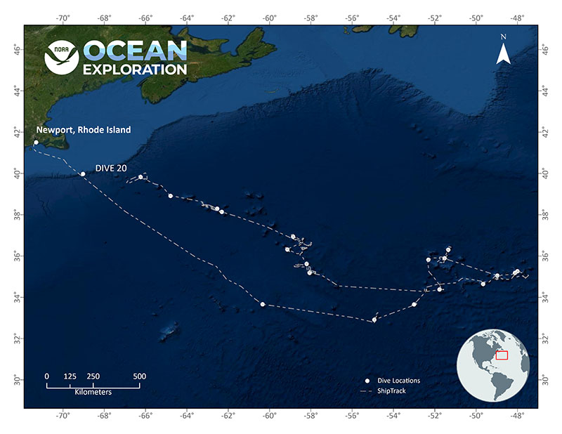 Location of Dive 20 of the 2021 North Atlantic Stepping Stones expedition on July 28, 2021.