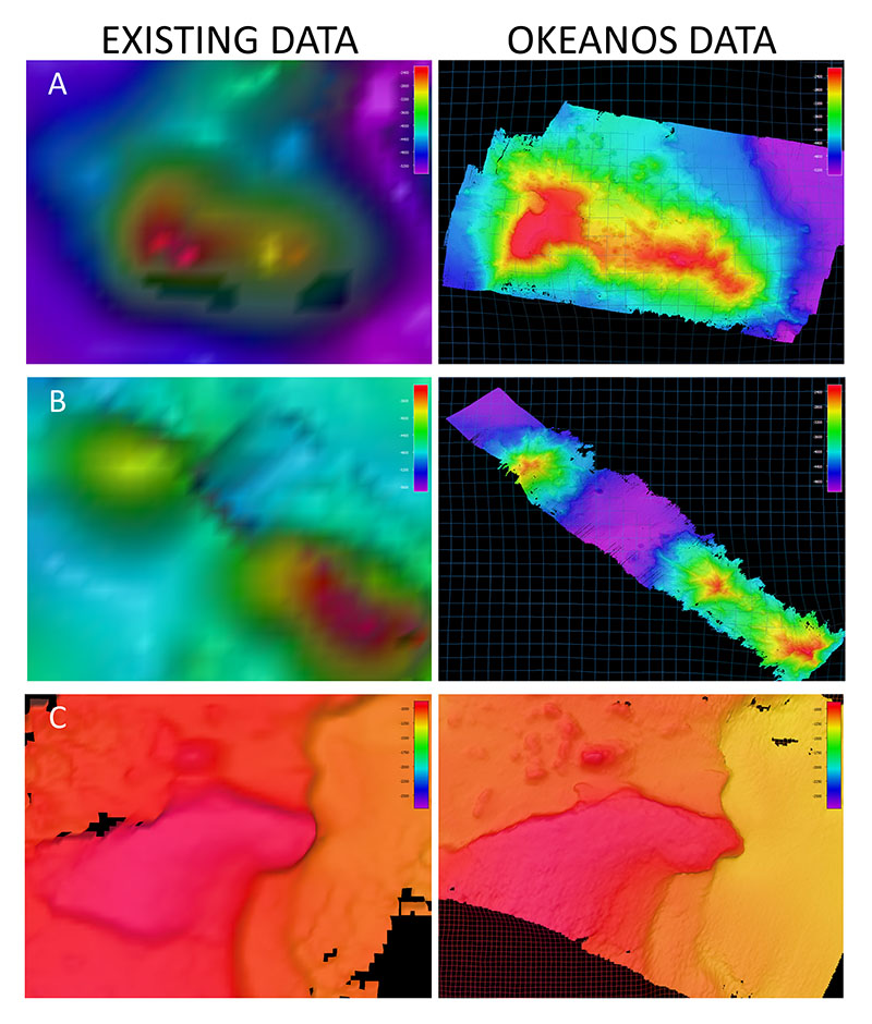 Pre-existing data (left) compared to newly collected bathymetry data (right).