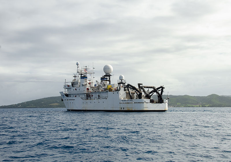 A view of NOAA Ship Okeanos Explorer while conducting mapping operations off the coast of Puerto Rico during the 2022 Caribbean Mapping expedition.