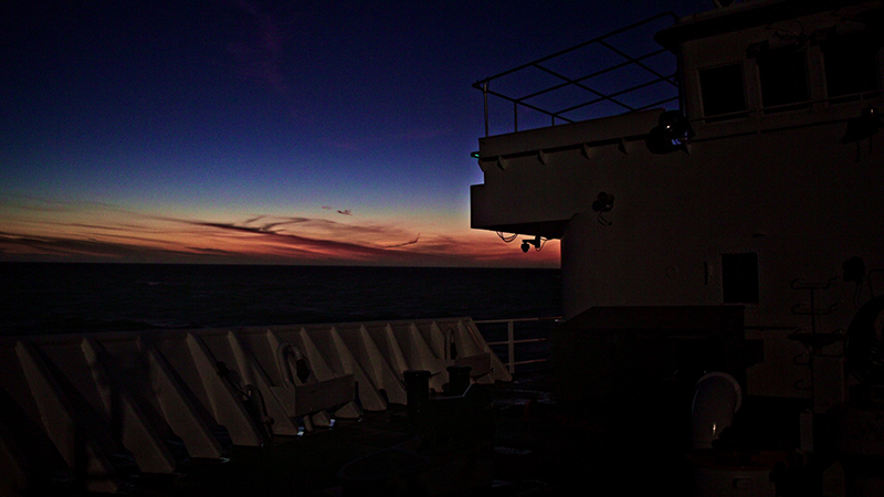 Sunset on the Pacific Ocean from the deck of NOAA Ship Okeanos Explorer.