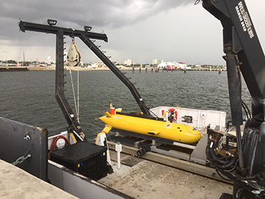Autonomous underwater vehicle <i>Eagle Ray</i> is one of the two uncrewed systems that will be tested during the 2023 EXPRESS: Exploration of Central California Coast (AUV and Mapping) expedition.