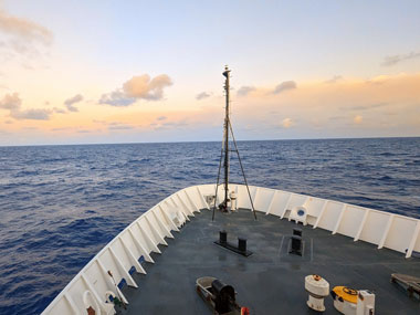 The view from the bow of NOAA Ship Okeanos Explorer during the Beyond the Blue: Hawai‘i Mapping expedition.