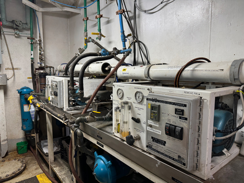 Image of a machine in the engine room of NOAA Ship Okeanos Explorer that allows the ship to have fresh, usable water for drinking.