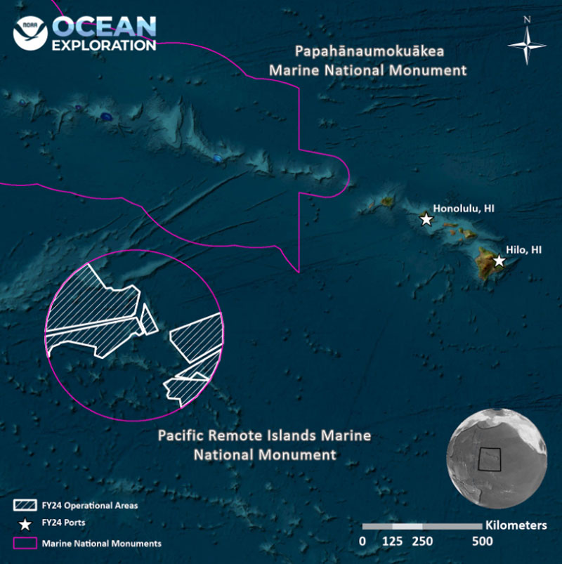 This map shows the general operating area during the Beyond the Blue: Johnston Atoll Mapping 1 and 2 expeditions.