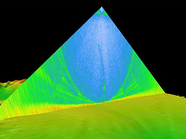 Seafloor mapping image showing a noodly line