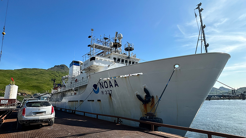 NOAA Ship Okeanos Explorer in port prior to the start of the Seascape Alaska 4 expedition.