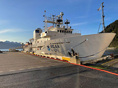 NOAA Ship <i>Okeanos Explorer</i> in port in Seward, Alaska, prior to the start of the Seascape Alaska 6 expedition.