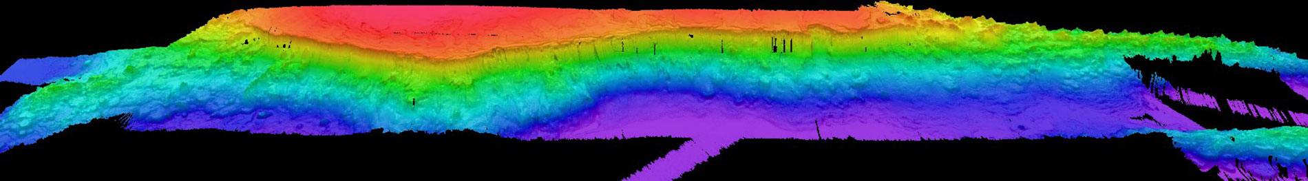 A 245 km long section of Horizon Tablemount mapped during strategic Transits of four cruises. Image courtesy of the NOAA Office of Ocean Exploration and Research.