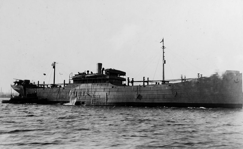 USS Fairmont, later renamed Black Point, in harbor on a winter day, circa 1918-1919. Image courtesy of the U.S. History and Heritage Command.